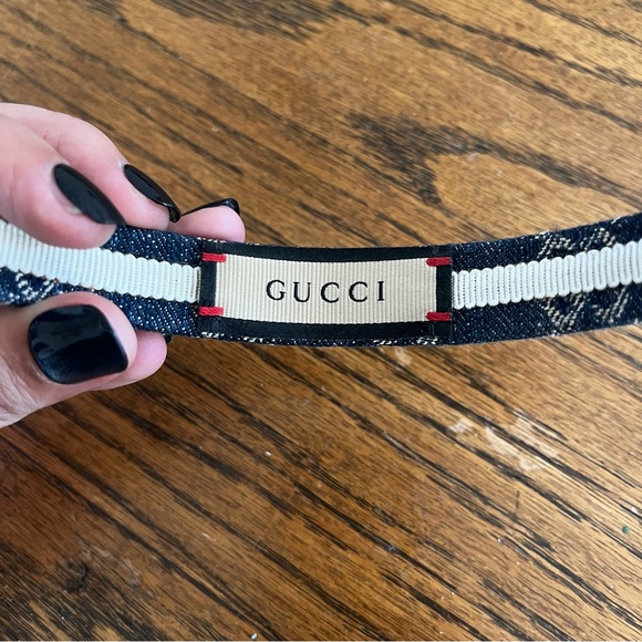 Gucci GG Monogram Eco Washed Blue Denim Headband - Picture 4 of 6